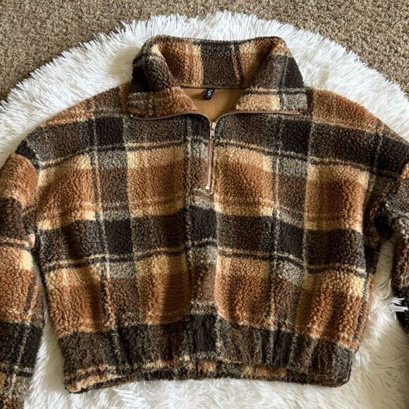 Zaful Pullover‎ Quarter Zip Crop Top Fuzzy Long Sleeve Womens Size Medium - Picture 3 of 7